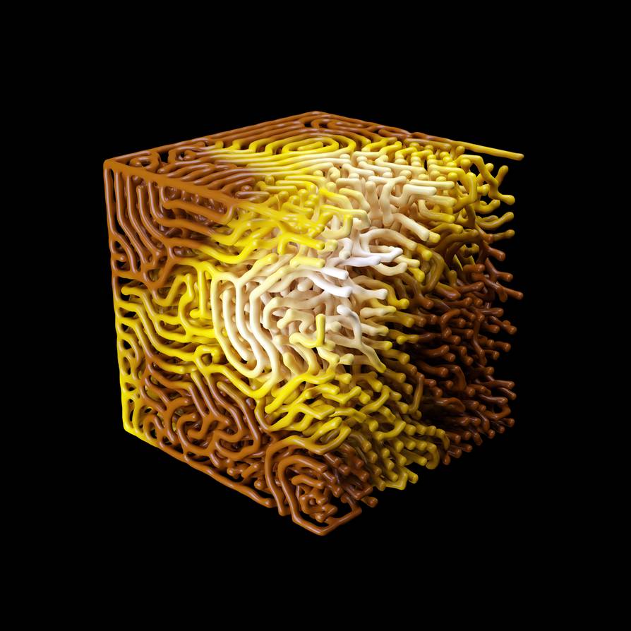 DeviantArt's tweet photo. We’re absolutely enthralled by this 3D construct, and filled with questions. Is it all one solid? What inspired it? Can we eat it?

“Reaction Diffusion Gradient Cube” by Mind-Eversion: https://t.co/9DWDyR1sq0 
#Blender #3DArt #AbstractArt https://t.co/DtkucAM4nL