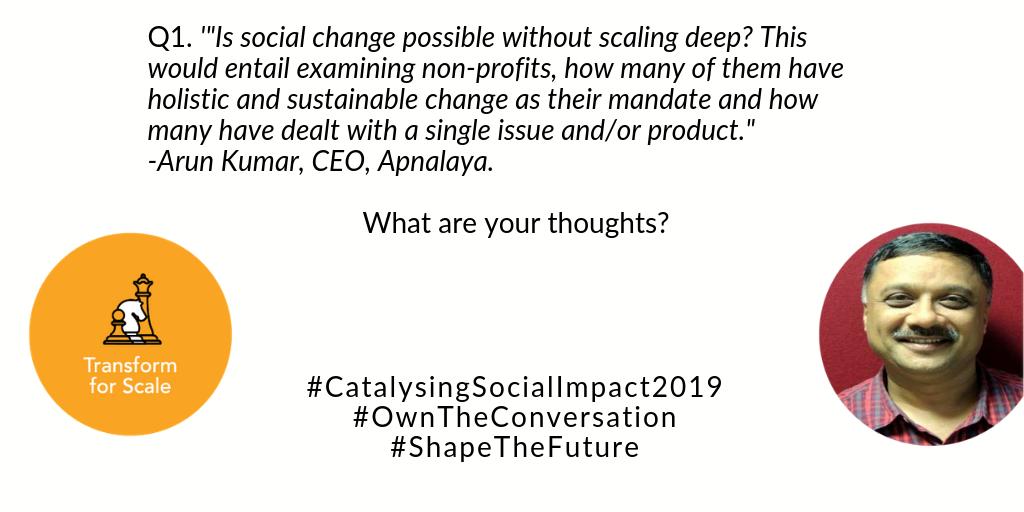 Solvists's tweet image. Thank you for joining us with @SuchiSudarshan! Here is the first question at the #Transform4Scale #SolutionCircle #TwitterChat! We begin with an incisive question from @3165ak. What are your thoughts? #CatalysingSocialImpact2019 #OwnTheConversation #ShapeTheFuture