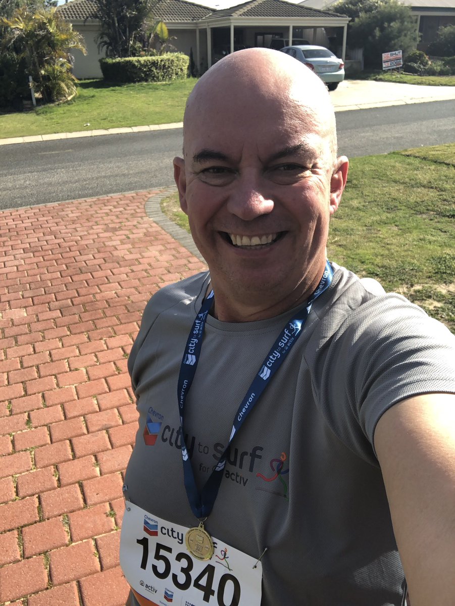 RichardMoore95's tweet photo. Good fun at this morning’s @PerthCitytoSurf 
Haven’t run 4km in over 20 years. #Chevron #Activ #Bustedhamstring #Needaphysio #Illbeback2020 https://t.co/vr9YzsKPMi