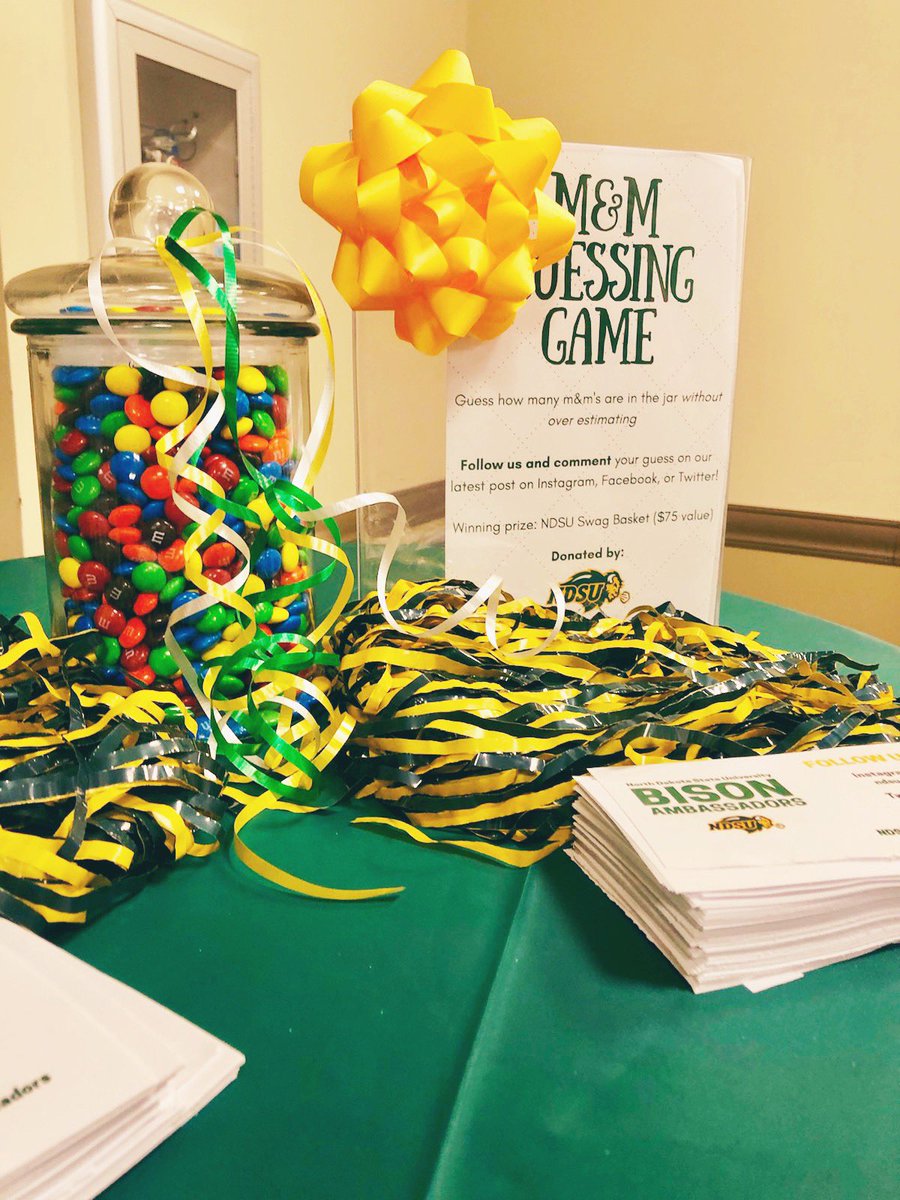 ndsu_ba's tweet photo. LIVE FROM NDSU IT’S SATURDAY NIIIIGHT! 🎉 Welcome all incoming freshman to #SNL in Memorial Union! Can you guess how many M&amp;M’s are in the jar? Reply to this tweet with your guess👇 for your chance to win a Bison Swag Basket ($75 value)! #ClassOf2023 #GoBison https://t.co/eV78DWNLhp