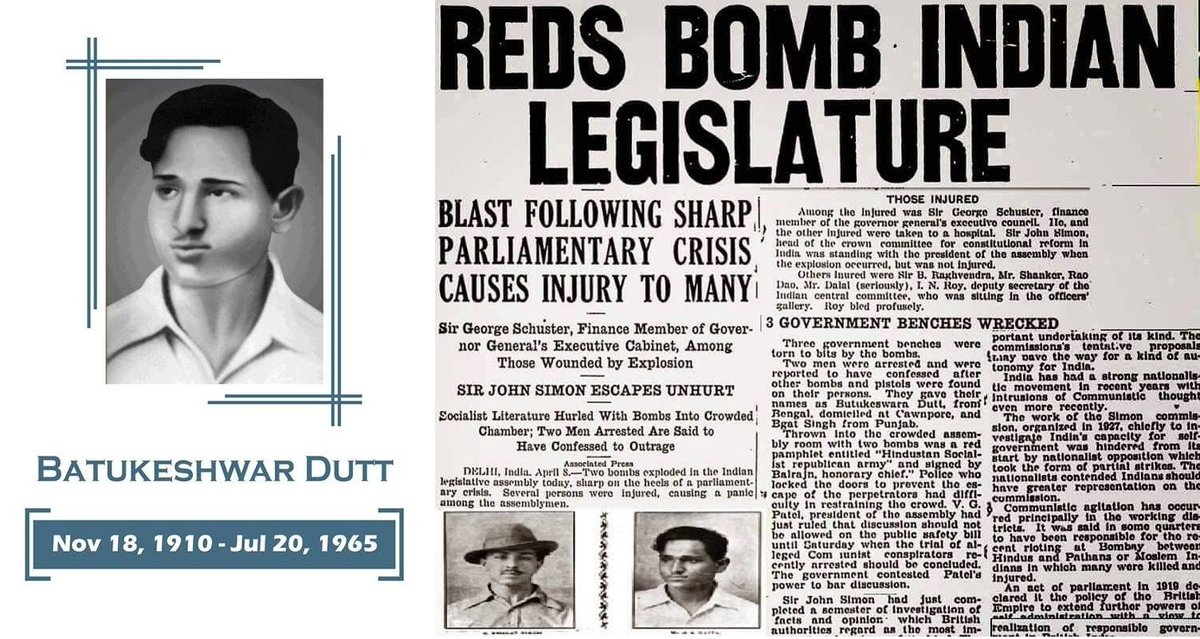 Legendary Batukeshwar Dutt of HSRA.Dutt along with Bhagat Singh threw bombs in the Central Legislative Assembly on 8th April 1929Dutt was incarcerated along with Mahavir Singh in Andaman (rigorous imprisonment). After his release, Dutt also participated in Quit India Movement