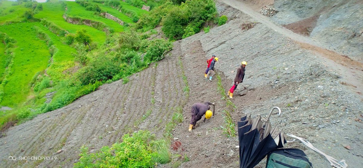 Bio-engineering work has been completed from Rugha upto Darke Khola in an area of 13,120 square metres. The purpose of bio engineering work is to improve slope stability and prevent erosion on slopes along the MHLR alignment. 
#Bio-engineeringWork #Eco-safeRoad #MHLRAlignment