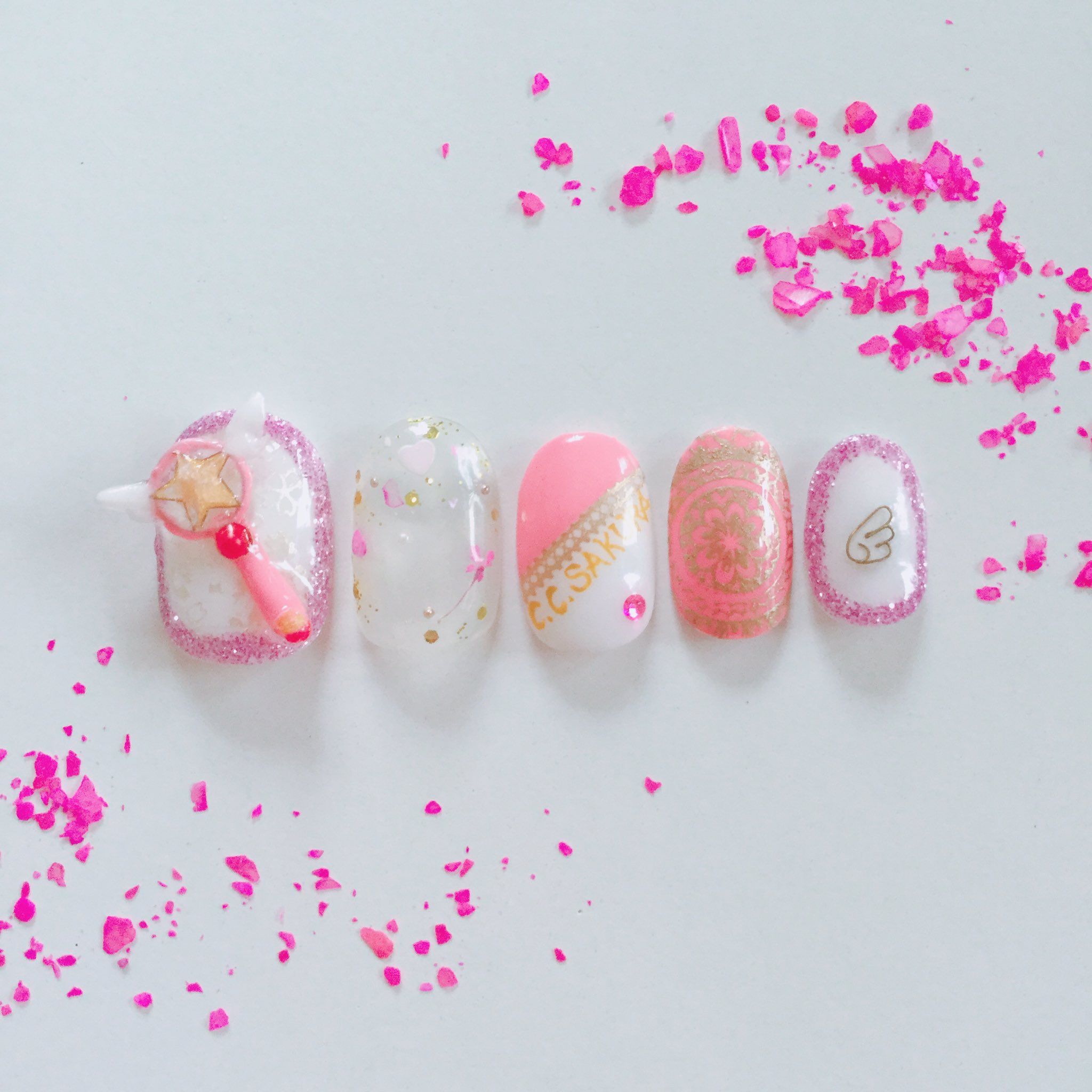 しろくまnail 最初の投稿 さくちちゃんの杖 爆 さくらちゃんの杖です 誤字失礼しました さくちちゃん誰 せっかくなので全部載せます 去年すでに見てた方はすいません さくらちゃんシリーズ 手作り 片栗粉 痛ネイル カードキャプター