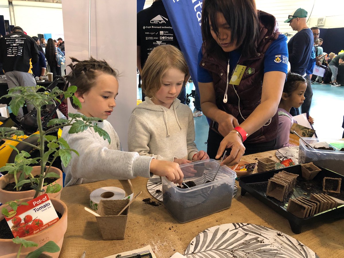 SoilsWest's tweet photo. #perthscifest Learning about healthy soil, growing healthy plants and encouraging healthy habits with UWA Science ⁦@SAgE_UWA⁩ ⁦@UWA_Science⁩ ⁦@ScienceUWA⁩ https://t.co/cJ8c6Zmjgx