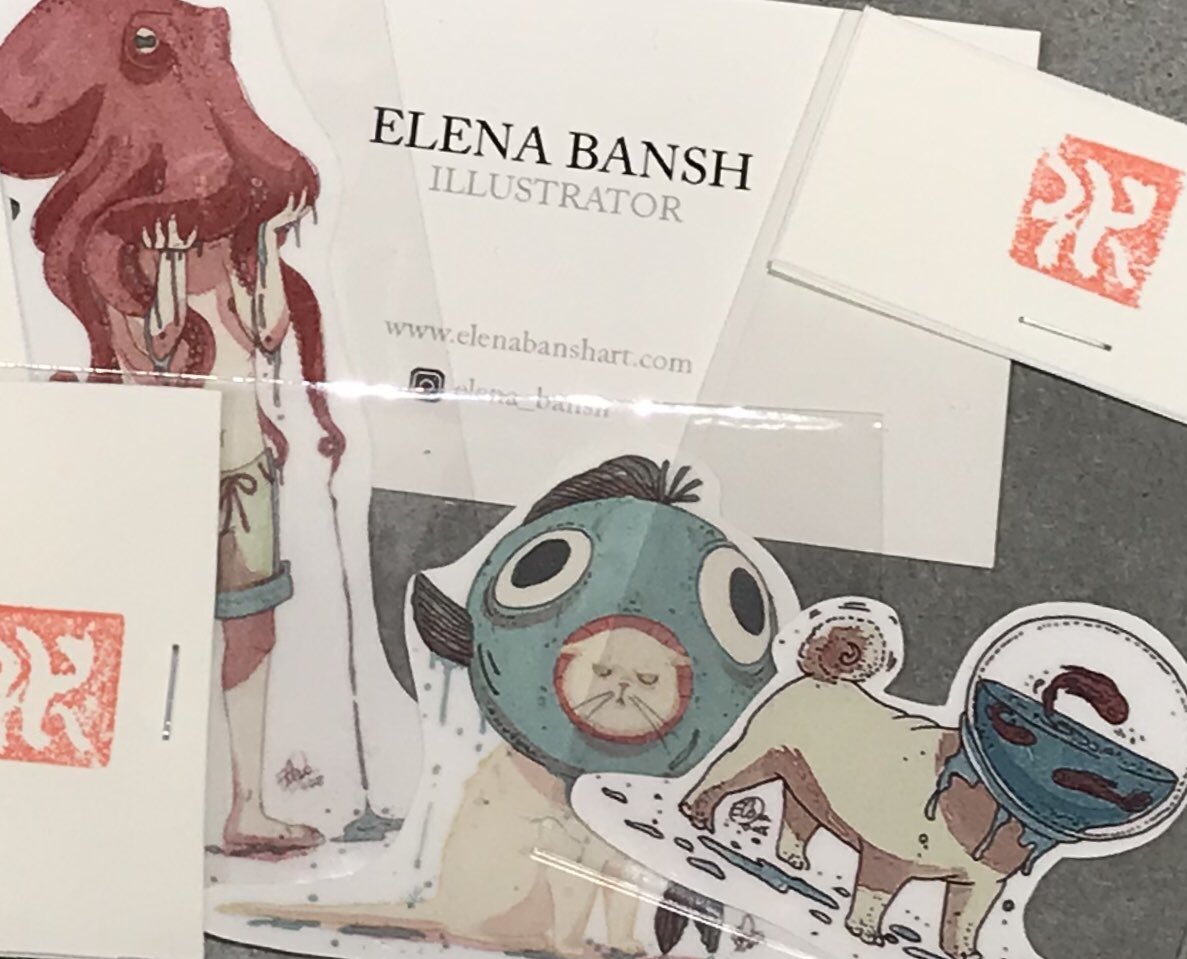 み31a・ELENA BANSHさんのイラストがすげ〜いい‼️ポストカードとステッカー、バッヂなど