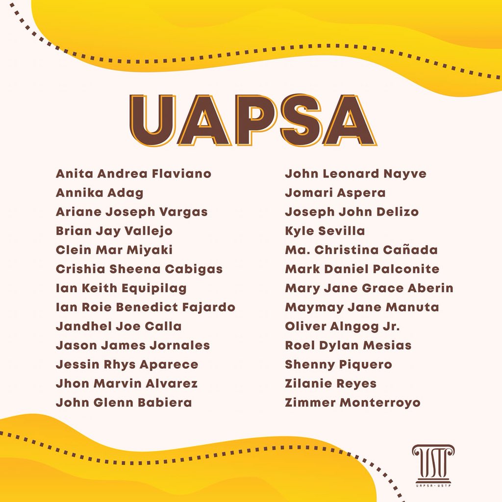 uapsaUSTP's tweet photo. WELCOME TO THE FAMILY KA-ARKI!

We are happy to announce the official UAPSA VOLUNTEERS!

Congratulations ka-ARKIS!

#SeeUAPSA
#UAPSAli https://t.co/wXSHfhGTNA