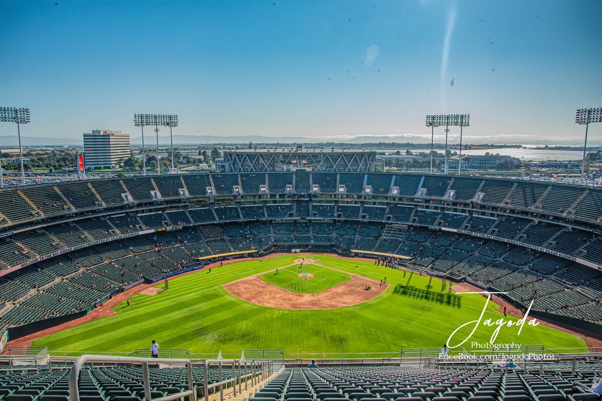 DanjagodaDan's tweet photo. The view from the top row of Mt. Davis... incredible place to watch the sun set!!! Can even see the strike zone pretty well! @Athletics @chrisgiles01 @ticketservices 53,367 people in attendance #rootedinoakland #sunset #whataview #mtdavis #atthecoliseum #BattleoftheBay #SFvsOAK https://t.co/r6ENcunC3I