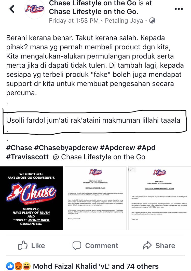 twtkasut's tweet photo. Abg xkisah kau jual brg campur ori dgn PK. Tipu customers jual brg PK harga ori. Tapi apa kena mengena dgn niat solat jumaat? https://t.co/TWSSm1IDKT