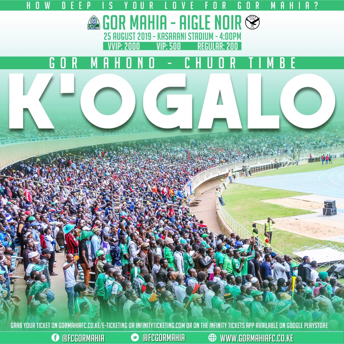 OffthecrossbarK's tweet photo. CAF Champions League
Gor Mahia vs Aigle Noir
Time :4pm
Venue : Kasarani
#CAFCL #Offthecrossbar https://t.co/d2Zf4lROKa