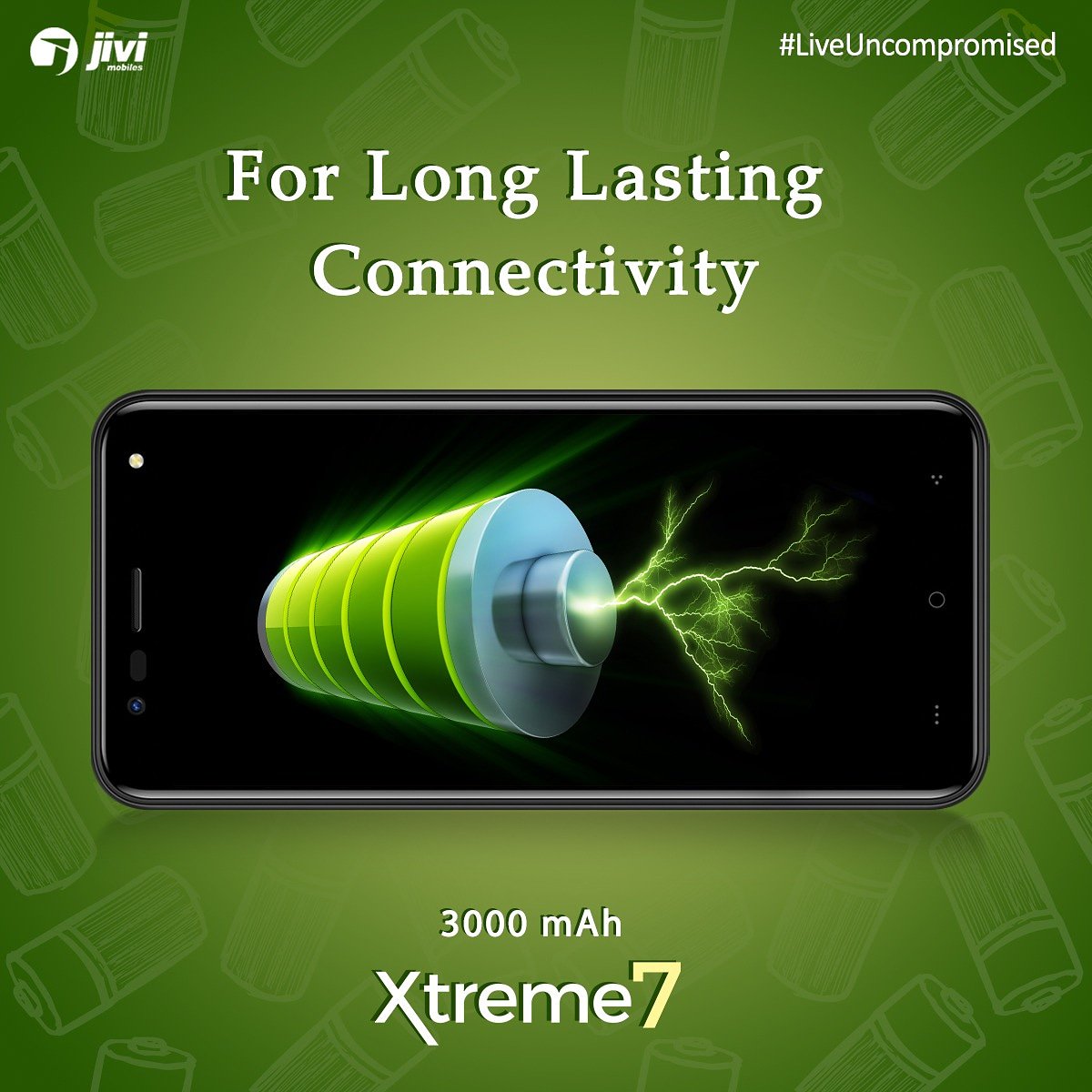 jiviofficial's tweet photo. Low battery for important calls or occasions? Not anymore, with a 3000 mAh battery on our Xtreme 7. 

#JiviMobiles #Battery #Xtreme7 #LiveUncompromised #SmartPhone #mobile #PhotoOfTheDay #PicOfTheDay #Techie #MobileLegends #Phone #Android #Device #AndroidOnly #Androidographer https://t.co/NcH3QnZpqp