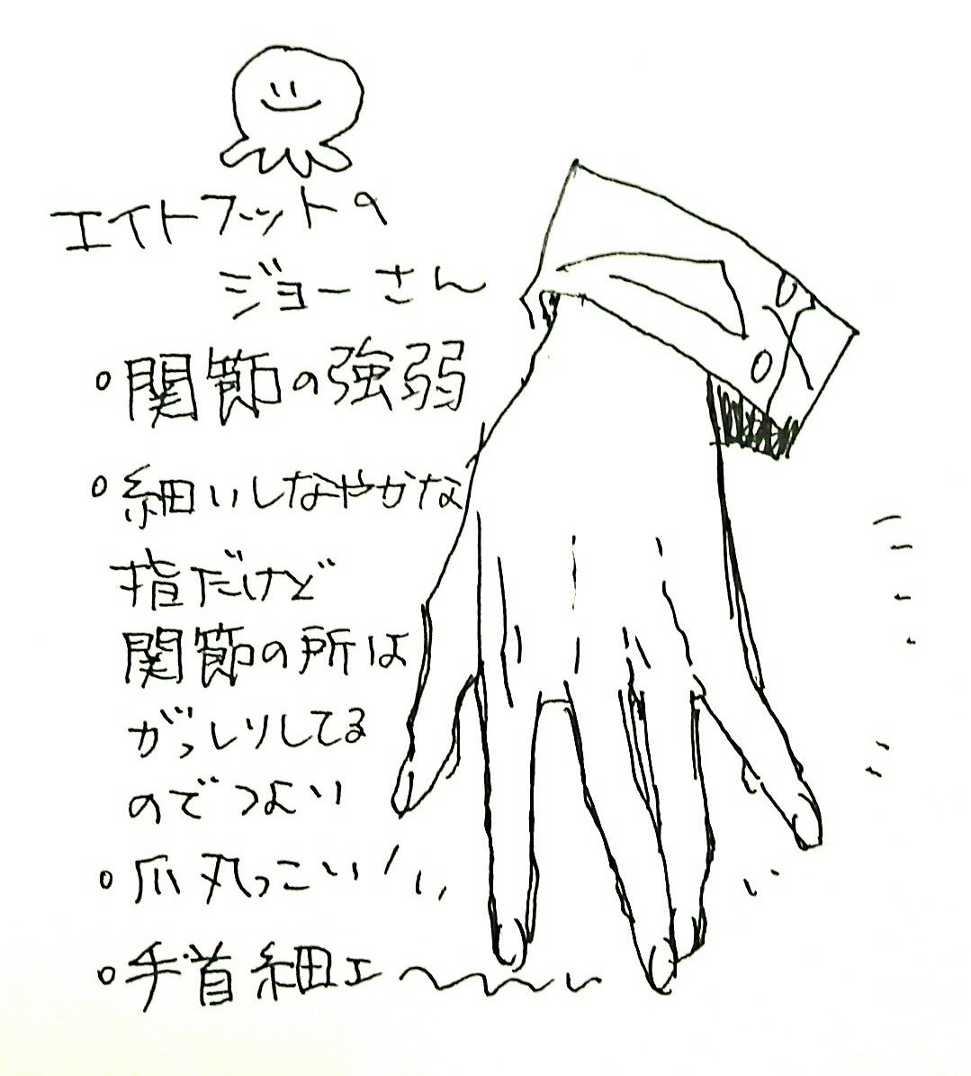 手の描き分けしたいので写経頑張りたい 🐙さんもうちょい間接強弱ついてんだよな 