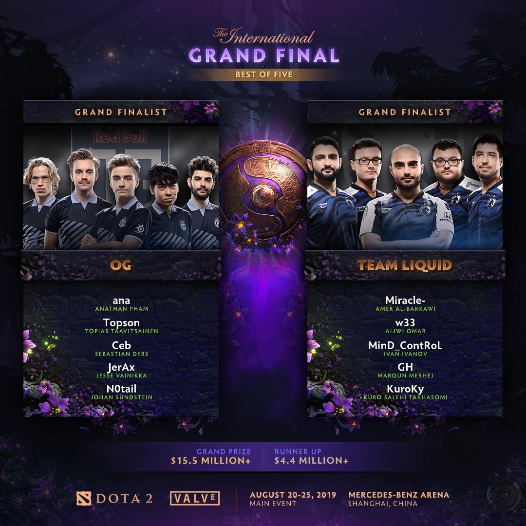 The International 2019 Grand Finals — Defending Champions OG vs TI7 Champions Team Liquid — Guaranteed Two Time World Champions. First West vs West Grand Final Since TI3. #TI9