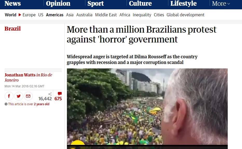 Despite the huge decrease in Amazon deforestation under PT administrations,  @guardian attacked Dilma Rousseff’s Government as if it was an environmental pariah. It then promoted the “free markets” campaign for the coup, and even called for her resignation. http://www.brasilwire.com/the-strange-case-of-the-guardian-brasil/