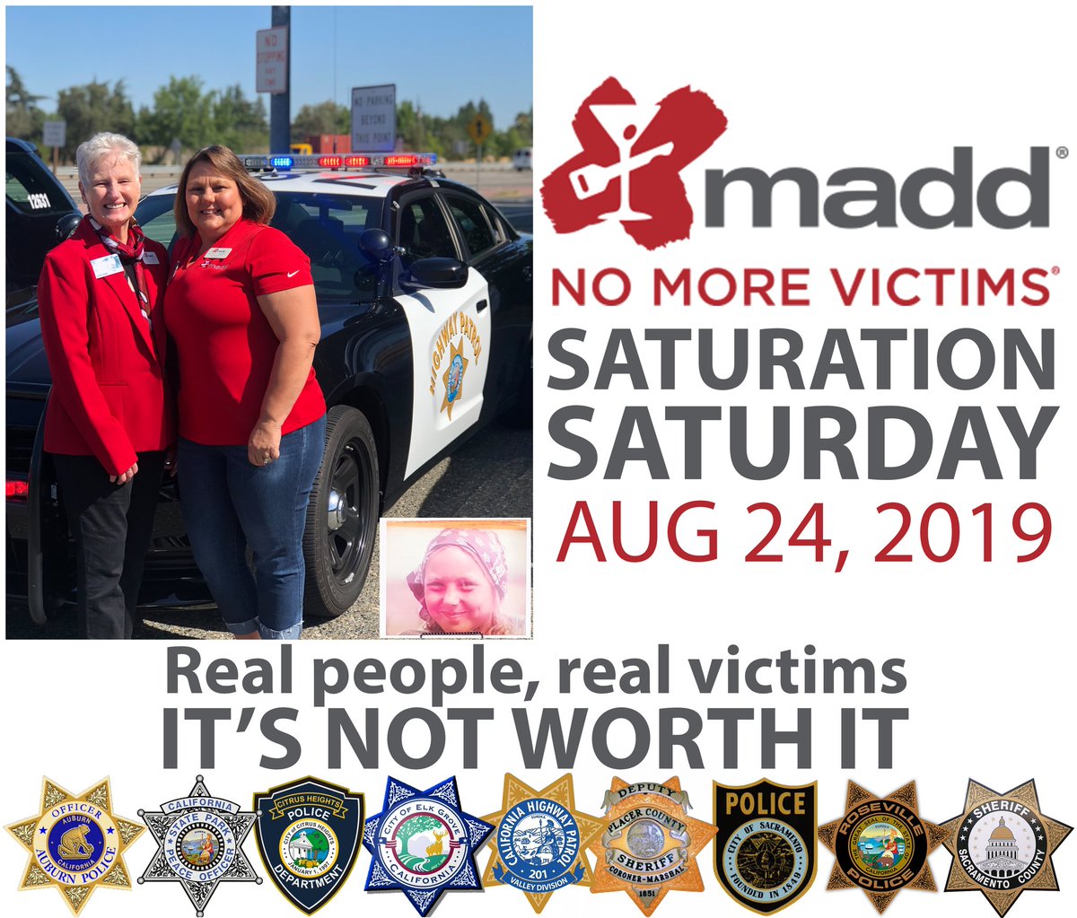 lorilaneberg's tweet photo. #saturationsaturday is ending but the dedication of our partners doesn't end.  @MADDOnline thanks you for partnering with us tonight and beyond.  @CHP_Valley @SacPolice @RanchoCordovaPD @ElkGrovePD @RSVL_Police @AuburnPoliceCA @PlacerSheriff @CAStateParks @citrusheightspd https://t.co/dVhn6WzJvl