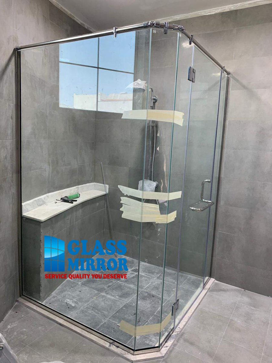 our Glass Team Done the work of Shower Enclosure with Swing Door and top side SS Support, #shower enclosure #glasspartition #bathmirror #gymmirror #glasstabletop #glassfence #glassdoor #glasssilidingdoor glassmirror.ae 0588779766