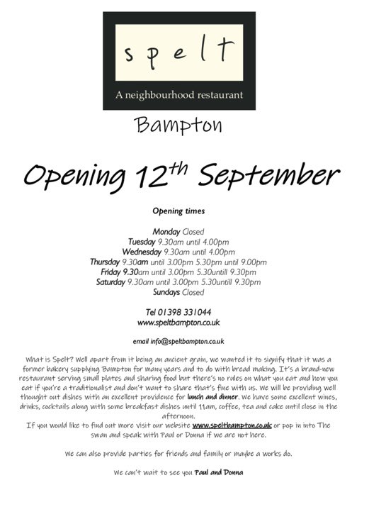 Spelt3's tweet image. Opening times