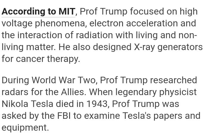 This is where things start to get wild.It turns out to be Donald's own uncle.MIT professor and physicist John G. TrumpFollowing Tesla's death he was among the very first to be sent to collect and analyze the mad scientists research
