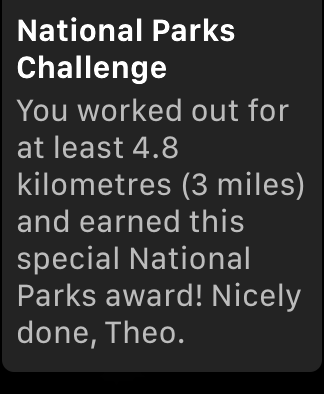 ZoneTrainingApp's tweet image. If you not already done so, you can earn the National Parks Challenge Badge by using the Cardio Zones on your Apple Watch, by running or walking for at least 4.8 km (3 miles). 

Here is my badge, on completing a 8km run this morning in London.