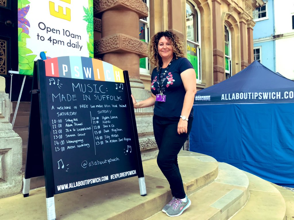 Off to host day two of Music : Made In Suffolk at the Cornhill in #Ipswich. Here’s Cari Hodkinson from @IpswichGov who along with @IpsCentral and @allaboutipswich have made it happen. @BBCSuffolk @HydraLernaMusic @hipidi @JadeMayjean #JaxAndCo @TillyMosesFolk @AshtonJones