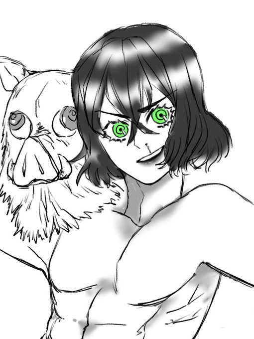 ジャスミン茶さんがTwitterに投稿した嘴平伊之助(鬼滅の刃)のイラスト。