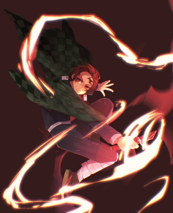 名嘉さんがTwitterに投稿した竈門炭治郎(鬼滅の刃)のイラスト。