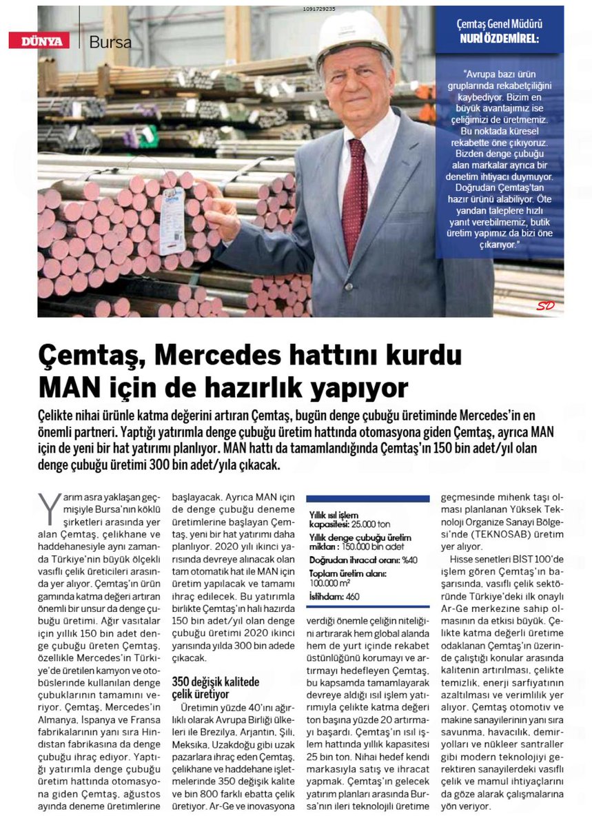 #Çemtaş, #Mercedes Hattını Kurdu #MAN için de Hazırlık Yapıyor
Çelikte katma değerini artıran Çemtaş, bugün denge çubuğu üretiminde Mercedes’in en önemli partneri. Sırada MAN var. 
#çelik
