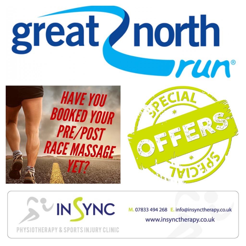 Are you running the #GreatNorthrun this year?   We have a very special offer when you book your #preevent and #Postevent Massage you receive a #personaldiscount or #donation from us direct to your charity.  You choose your benefit.