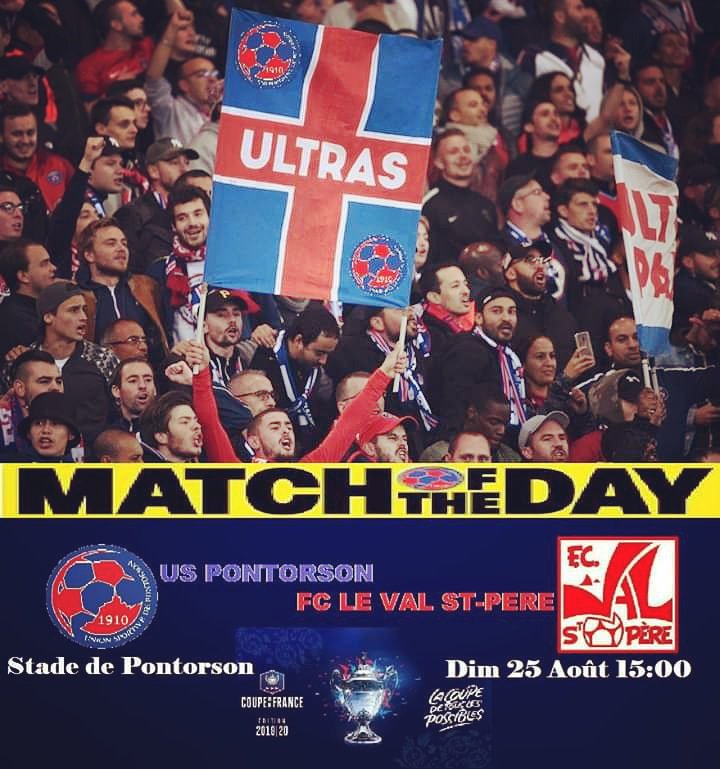 UPontorson's tweet photo. 📣JOUR DE MATCH❗
⚽ USP - @FC_Val_St_Pere 
🏆 @coupedefrance 
📆 Dim 25/08 ⌚ 15:00
🏟 #Pontorson 🍺 Buvette évidemment
💶 Free entrance 🔵🔴 Allez l'USP ! #lafamillesagrandit #ChallengeBrunoGuerry #USP1910 #CBG20 https://t.co/5LI8e36nOY