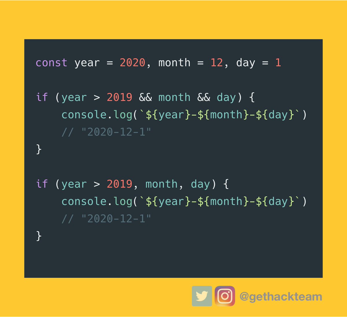 gethackteam's tweet image. You can learn something new in JS every day: did you know the logical operator `&amp;amp;&amp;amp;` can be replaced by a comma operator? 

codepen.io/gethackteam/pe…