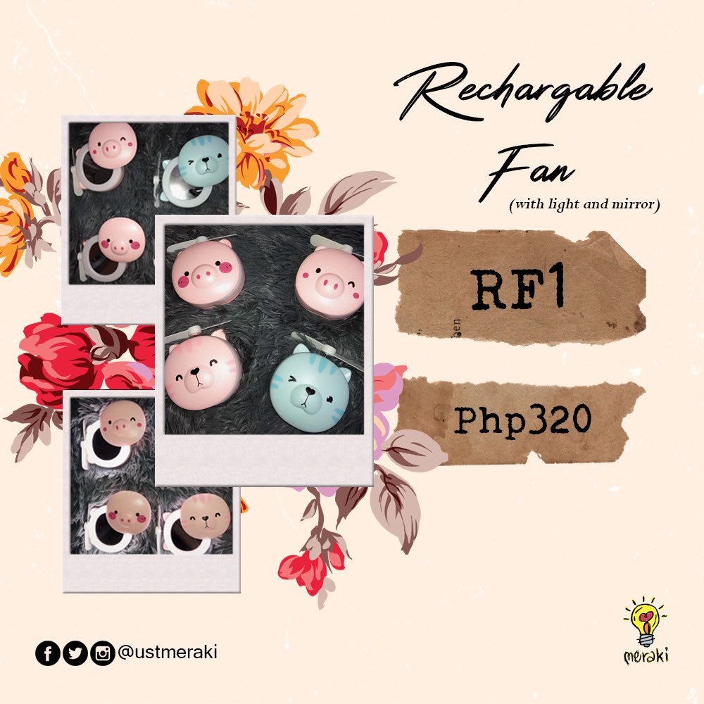 ustmeraki's tweet photo. Haggard ka na ba? Don’t worry!! Meraki brings you these 3-in-1 RECHARGABLE FANS!! 😉
-Fan✅
-Mirror✅
-Light✅

Definitely a must have!! Php 320 (each) lang!! https://t.co/88q34jQp9R