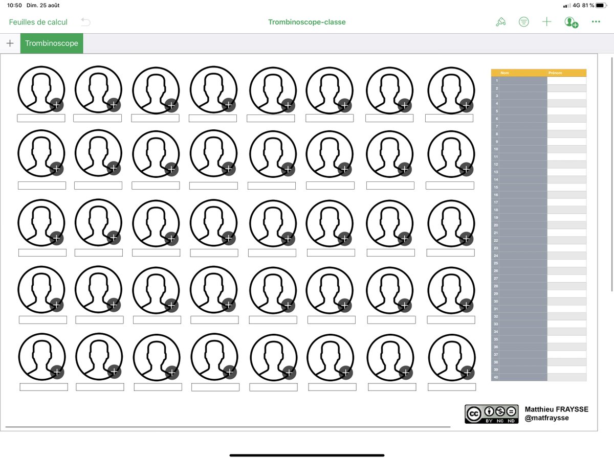 Matfraysse's tweet image. 🚨⚠️MAJ du fichier permettant de créer facilement un trombinoscope des élèves avec numbers : matthieufraysse.com/trombrinoscope…
C'est encore plus rapide !
1/➡️Collez votre liste de classe dans le tableau
2/➡️Touchez l'image pour la remplacer avec une photo
RT un max !