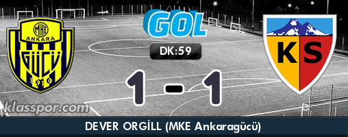🇬️⚽🇱️ 🇩️ 🇰️:59 #MKEAnkaragücü 1⃣ - #Kayserispor 1⃣ (Gol:DEVER ORGİLL) klasspor.com/futbol/canlisk…