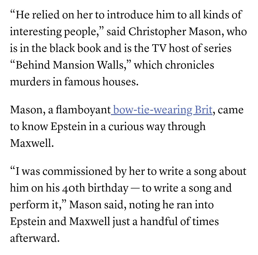 Before the cock crows thrice ... Nope, didn't really know the guy!Christopher Mason is one of several at pains to distance himself from Epstein and his long-time friend Ghislaine. https://amp.miamiherald.com/news/state/florida/article234312632.html https://www.christopher-mason.com/ 