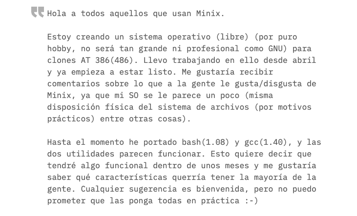 microsiervos's tweet photo. Tal día como hoy –un 25 de agosto pero de 1991, hace ahora 28 años– un joven finlandés llamado Linus Torvalds anunciaba un nuevo proyecto…

Una breve historia de Linux #software | por @Alvy https://t.co/yvwgVrBHgX https://t.co/Zw8odqTMTi