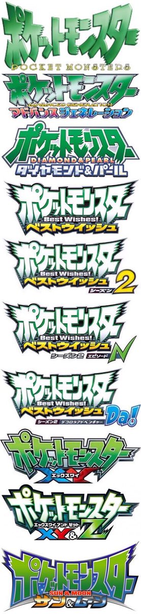 にかいち 在 Twitter 上 来週9月1日のアニポケで新シリーズのポケモン剣盾のアニメ 情報が重大発表として来そうってことなので 前にまとめた歴代の アニメ ポケットモンスター のタイトルロゴ変遷置いときますね Dp編のプラチナ入りロゴは劇場版はあったはずだけど