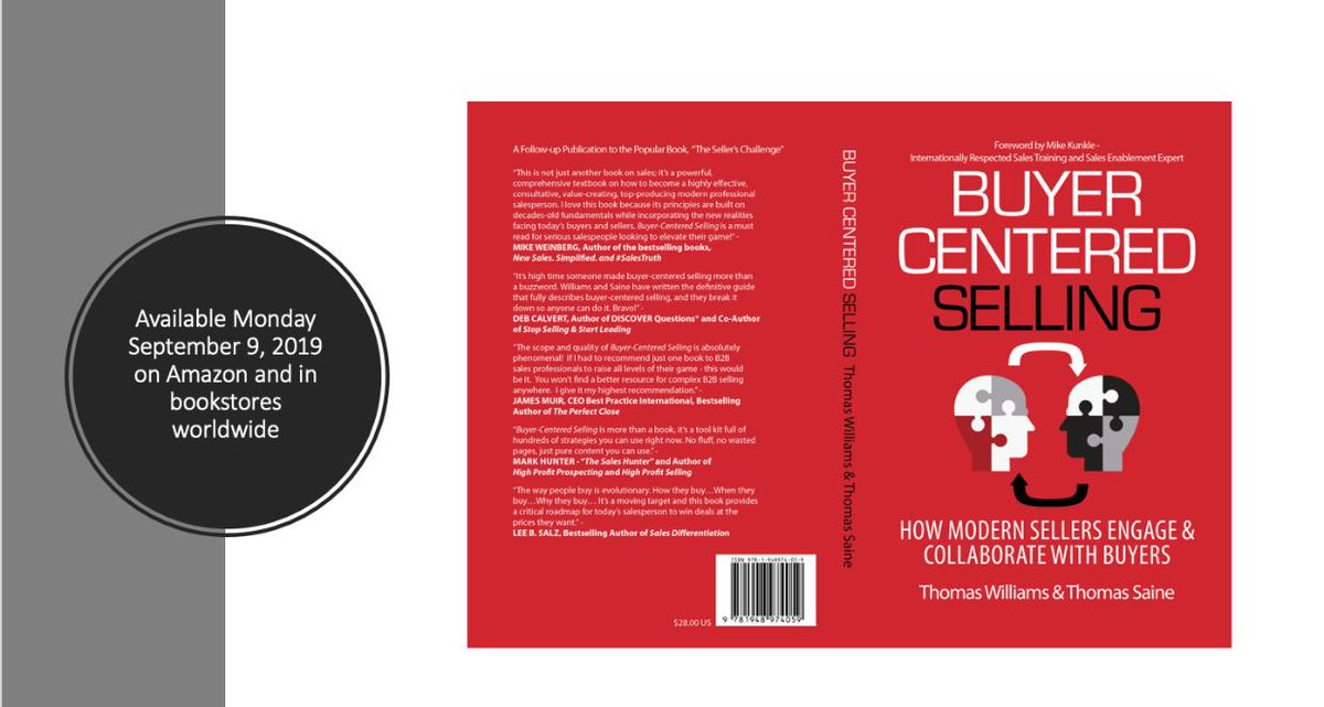 HWilliams_24's tweet image. Coming Soon!  Buyer Centered Selling.  Mark your calendar for Monday, September 9, 2019.  

#salesbooks #strategicdynamics #buyercenteredselling #salesleaders #success