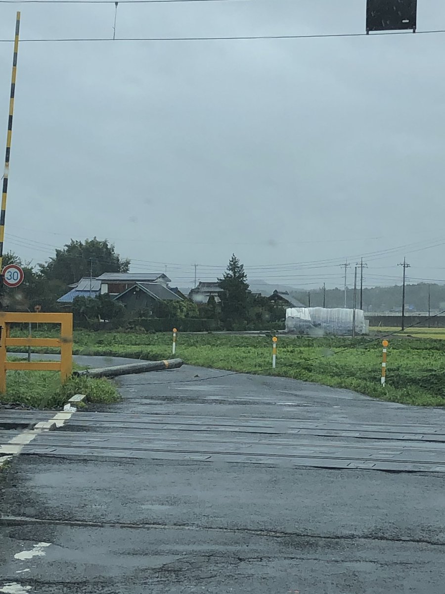 SaitoUma_'s tweet photo. 内原駅から水戸駅方面に向かう線路を渡ってすぐに電柱が倒れて道塞いでたから、こっち通らない方がいいよ✋✋✋
気づかないで車で渡って線路で立ち往生してしまったわ🤦‍♀️ https://t.co/v5HfwXXtgy