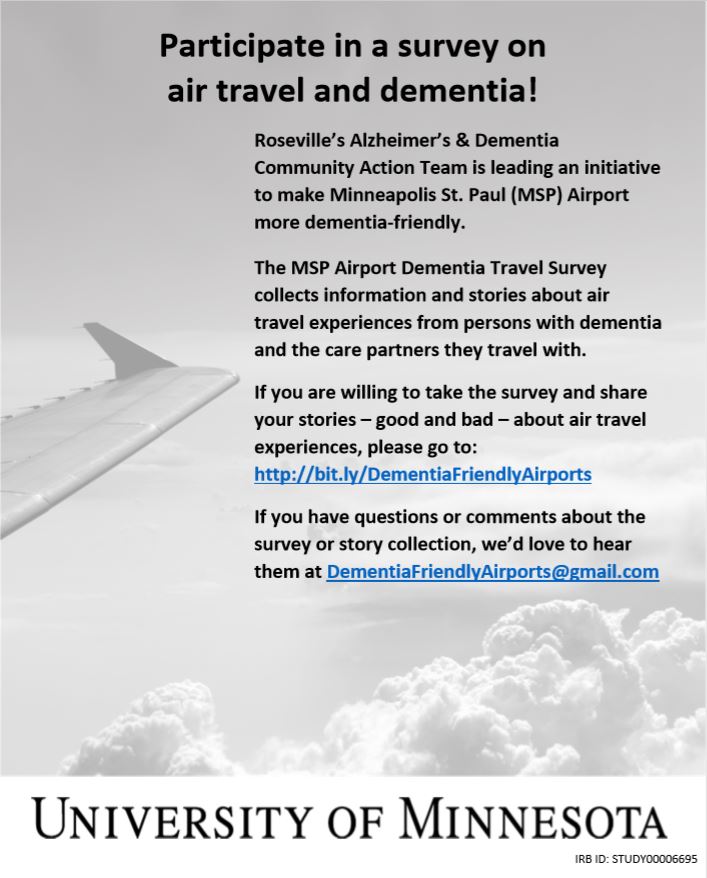 #Dementia #Airport #Travel #Survey Closes 9/15 Please complete & Pass on! #PWD #Alzheimers #Carers #Caregivers #Companions #LewyBody #FTD #MCI #EOAD umn.qualtrics.com/jfe/form/SV_9R…