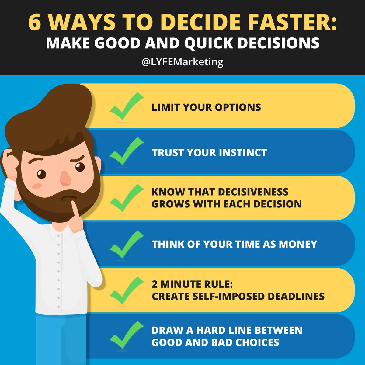 LYFEMarketing's tweet image. Do you struggle with indecisiveness? Check out these 6 tips. ✔️ #LYFEMarketing #indecisive #cantdecide #indecision #businessowner #smallbusinessowner