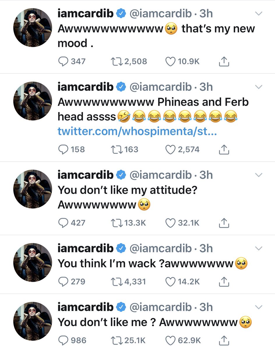 WORLDSTAR's tweet photo. #CardiB says “Awwwwwwww” is her new #Mood! 🥺🤷‍♂️ @iamcardib https://t.co/oEDX0IhPrd