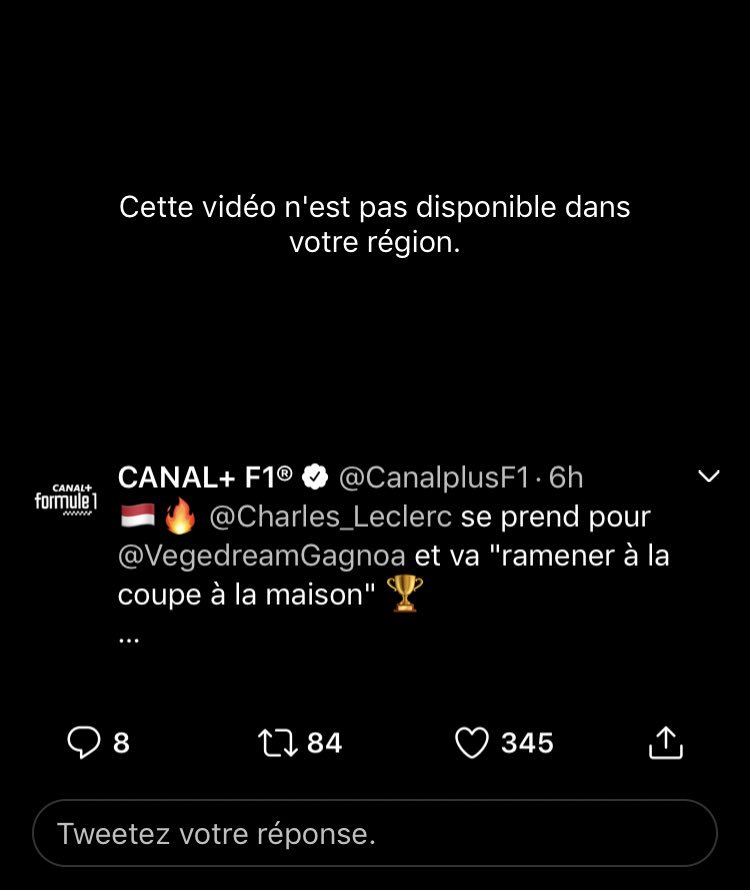 ChabaSangare's tweet photo. @CanalplusF1 expliquez nous. Pourquoi une simple vidéo n’est pas accessible dans ma région (Afrique de Ouest)? https://t.co/3lFQNSgapt