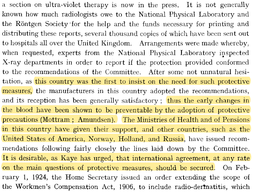 PattyDiezH's tweet photo. Came across a 1927 paper by Sir H Rolleston, Physician to the King, on the effects of radiation on pts &amp; radiologists. Of special interest, the importance of protection &amp; how the 1st UK rad protection recommendations (1st in the world!) came about #radonc https://t.co/clh8dy5AqU https://t.co/L8mKDcFqbN
