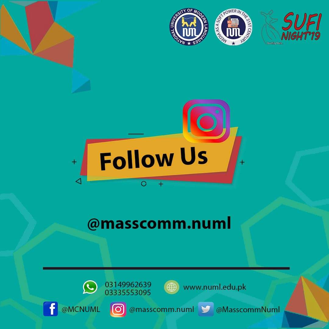 MasscommNuml's tweet photo. Follow us on @instagram for more updates on the upcoming "Two-day National Media Conference October 10-11 2019" &amp; Sufi Night 2019 

#MASSCOMM #NUML #SUFINIGHT #CONFERENCE https://t.co/qOpWf1x4US