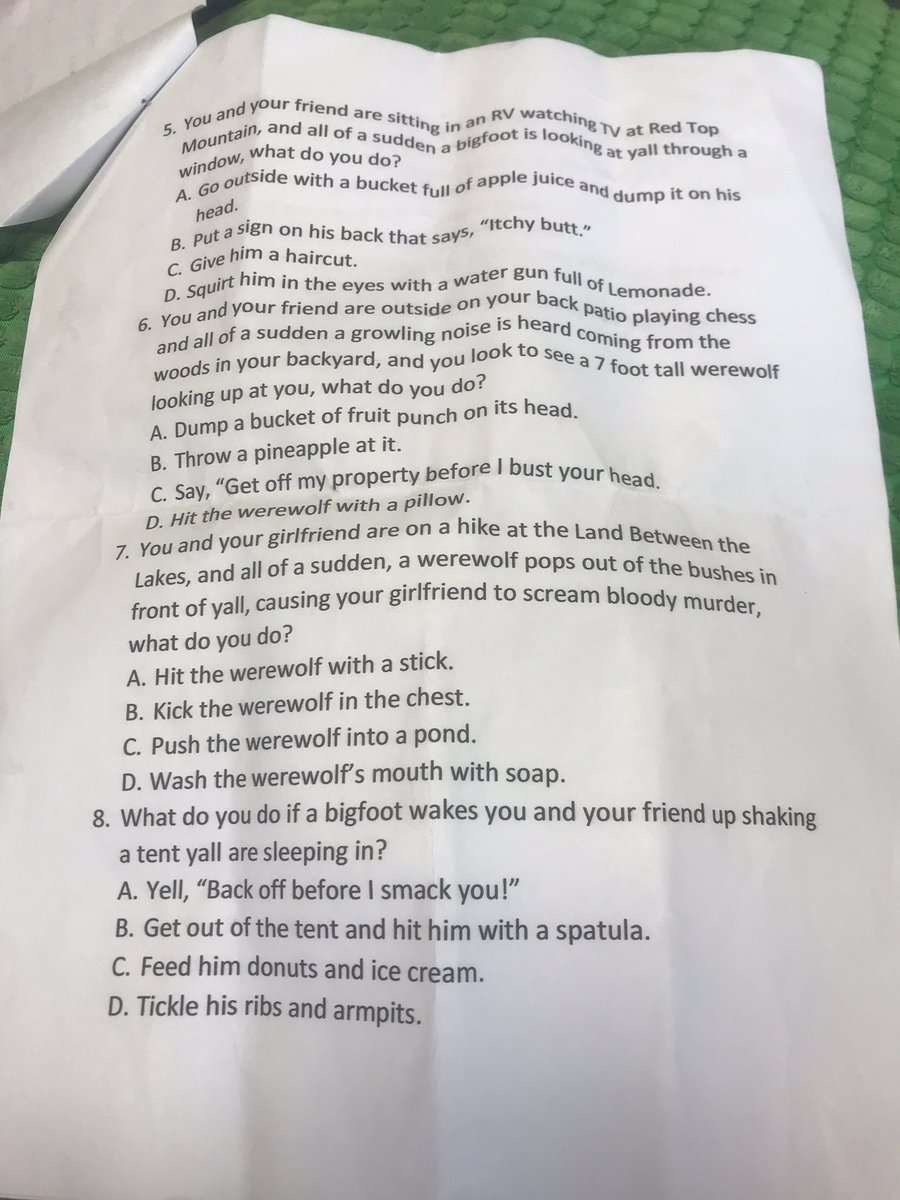 Carol I Volunteer With Adults With Autism And One Of Them Wrote A Really Important Survival Test And Would Like To Know Your Answers T Co Dx0zdpkklm