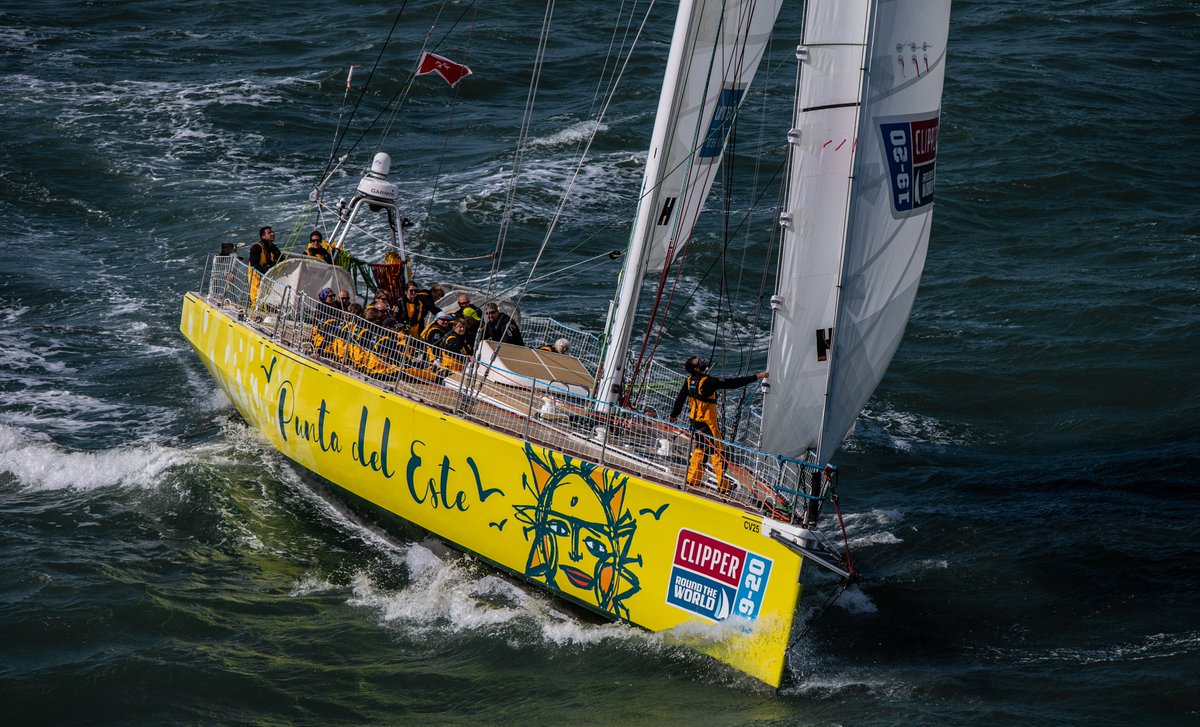 ClipperRace's tweet photo. Congratulations to #PuntadelEste on crossing the finish line at 00:45:22 UTC and winning Race 1 of the Clipper 2019-20 Race to #Portimão! https://t.co/Vd2q0JQdjt