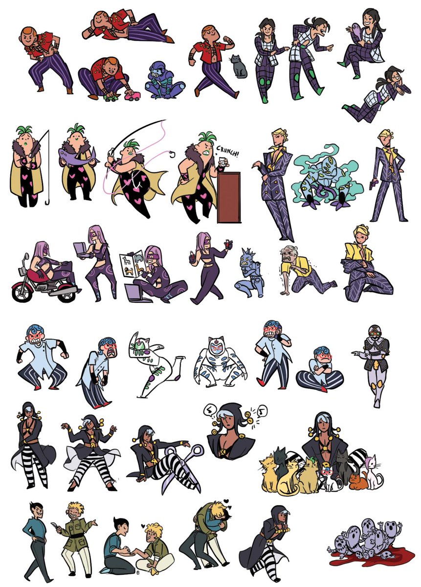 Herzspalter's tweet photo. A6 JOJO Ministicker designs!

I'm finished with the first few designs for the mini stickers!
🌟 Bruno Gang
🌟 Assassin Squad
🌟 Elite Guard &amp; Doppio

There's 2 more sheets left to finish, I'll post them in the thread later!
These will be available in my online shop in October! 🐧 https://t.co/DXda7UpkBW