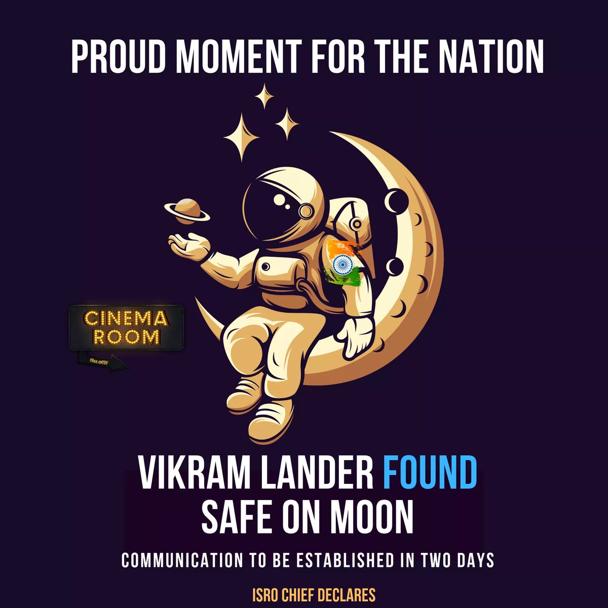 RoomTelugu's tweet photo. Now we are the first country to land on the southern pole of the moon Big Congratulations to team @isro  Hope we can communicate Vikram Lander soon @PMOIndia 🇮🇳
#VikramLanderFound https://t.co/f86CXqh2la