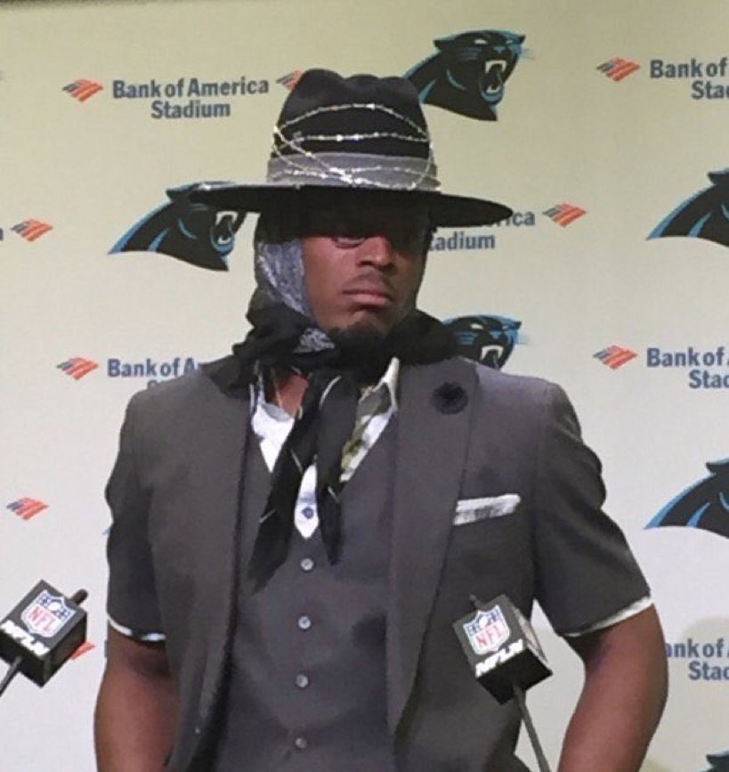 ClueHeywood's tweet photo. Cam Newton lookin like Katherine Hepburn in “Rooster Cogburn”

This tweet sponsored by the AARP https://t.co/MHTVdIiWCX
