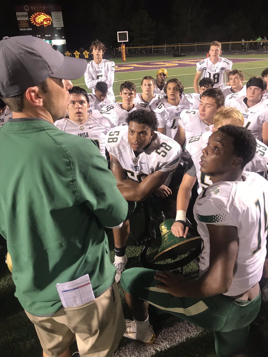 STVMAthletics's tweet photo. The Irish prevail 34-7 over the Walsh Jesuit Warriors and bring The Bell back home!! #wekeptthebell @STVMFootball https://t.co/OuWgfbnxq2
