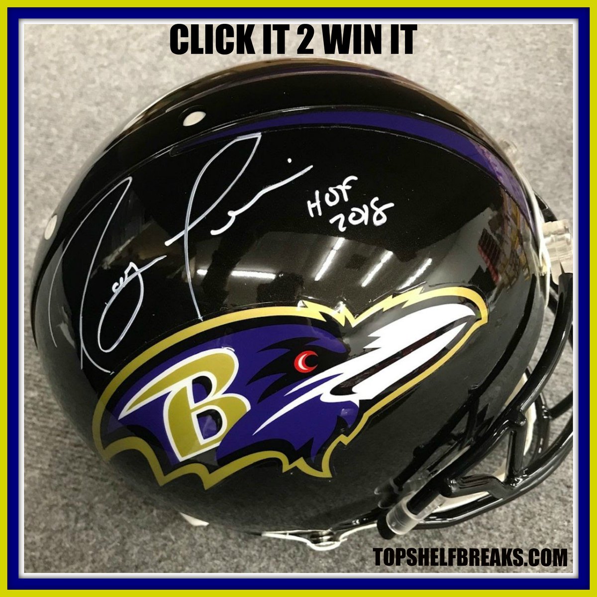 TopShelfBreaks's tweet photo. #Clickit2WinIt week with a  Full size Ray Lewis authentic helmet, get a cheap spot, be entered, some breaks have multiple entries. visit https://t.co/v6kjtHwDYH to get your entries. https://t.co/Nsq5wBFYhS